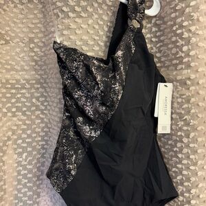 Amoretta Black One Shoulder Swim One Piece